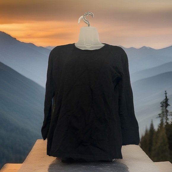 Tribal Sweaters - Tribal Black Crew Neck Sweater Shoulder and Side Detail 3/4 Sleeve Size L